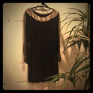 BCBG Black&Gold Long Sleeve Cocktail Dress